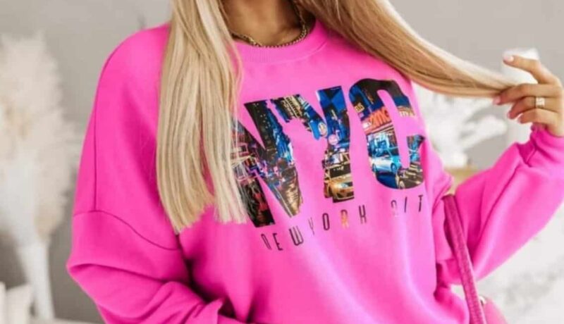 NYC sweatshirts cream green fuchsia