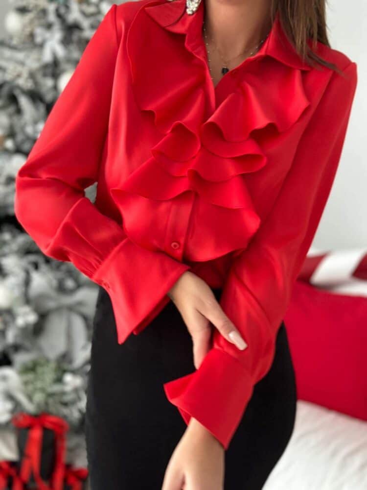 Elegant blouses with jabot, red and white