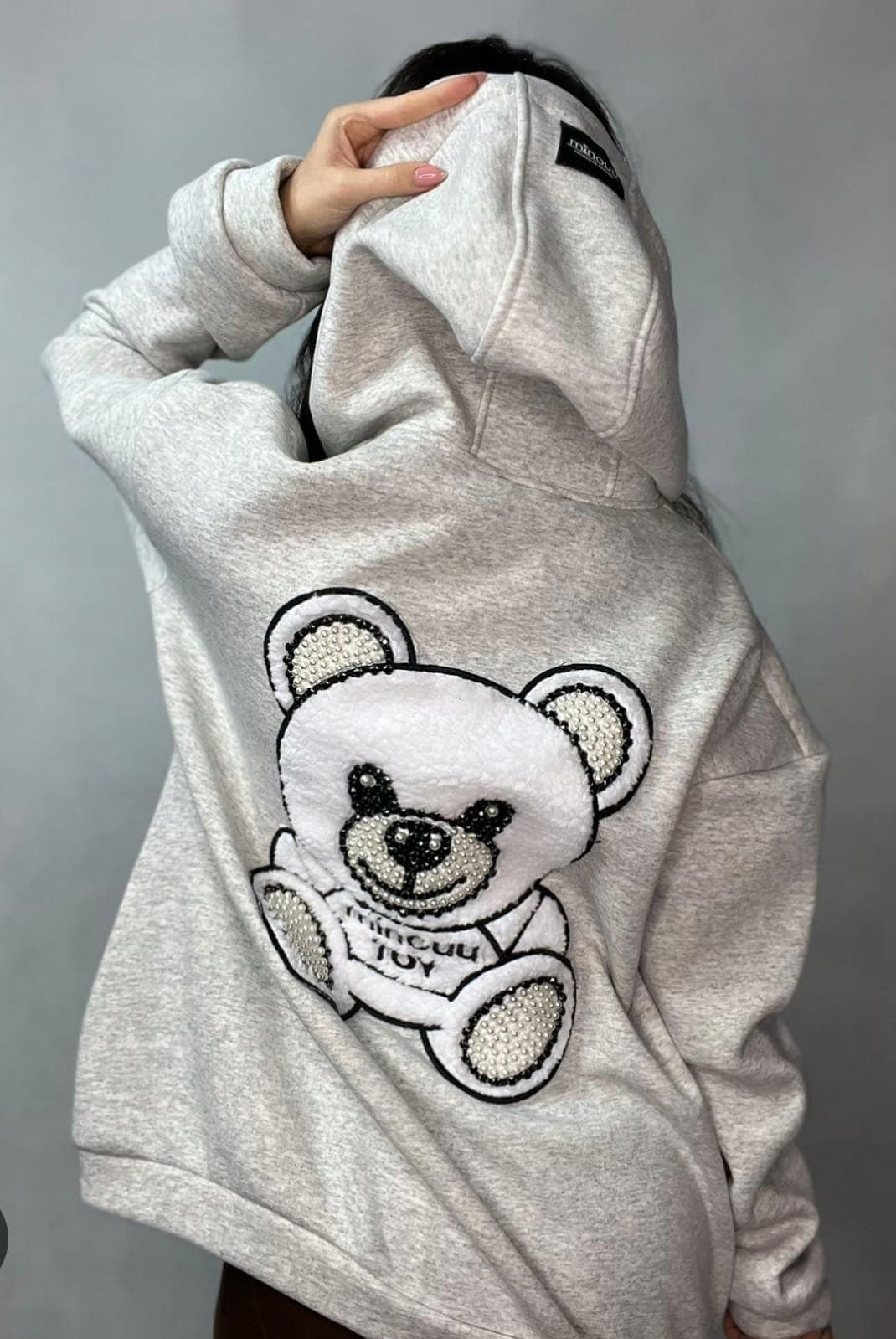 Grey teddy bear on sale hoodie