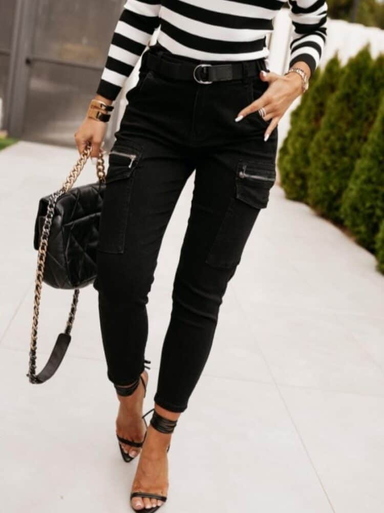 Jeansowe "bojówki" z paskiem, czarne