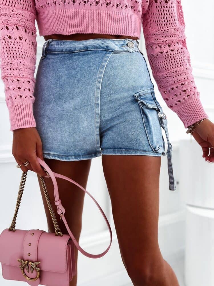 Denim skirt and shorts with pocket