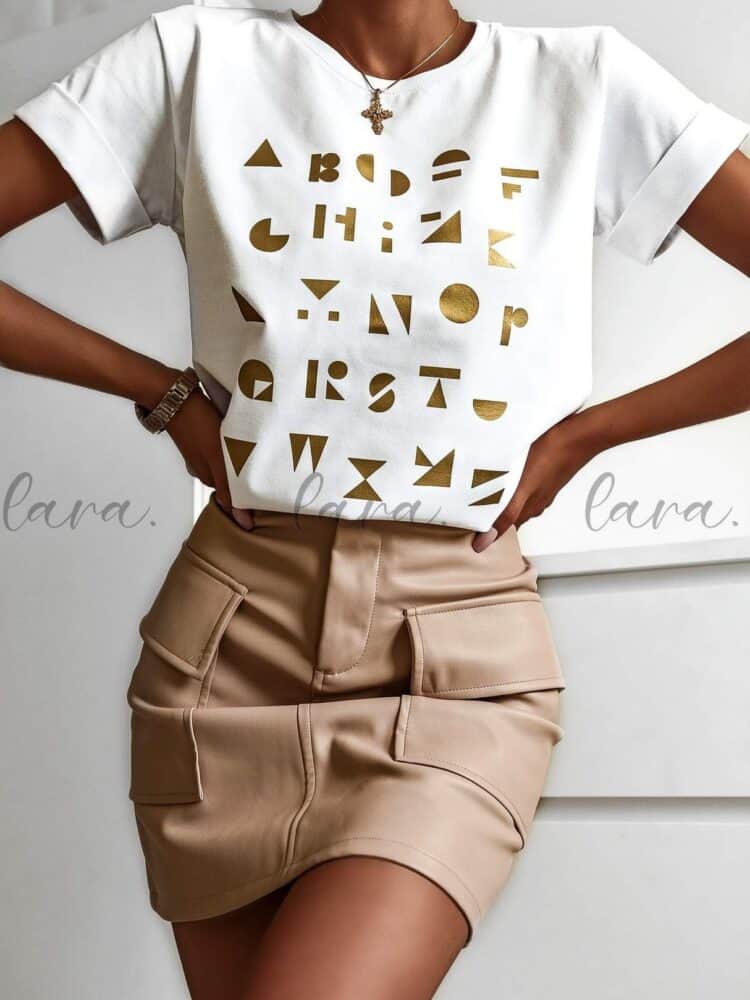T Shirt złote literki biały czarny - Image 2