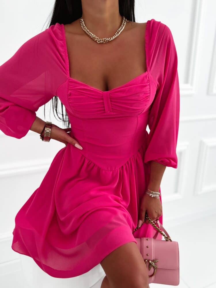 Dress with buff sleeves blue pink