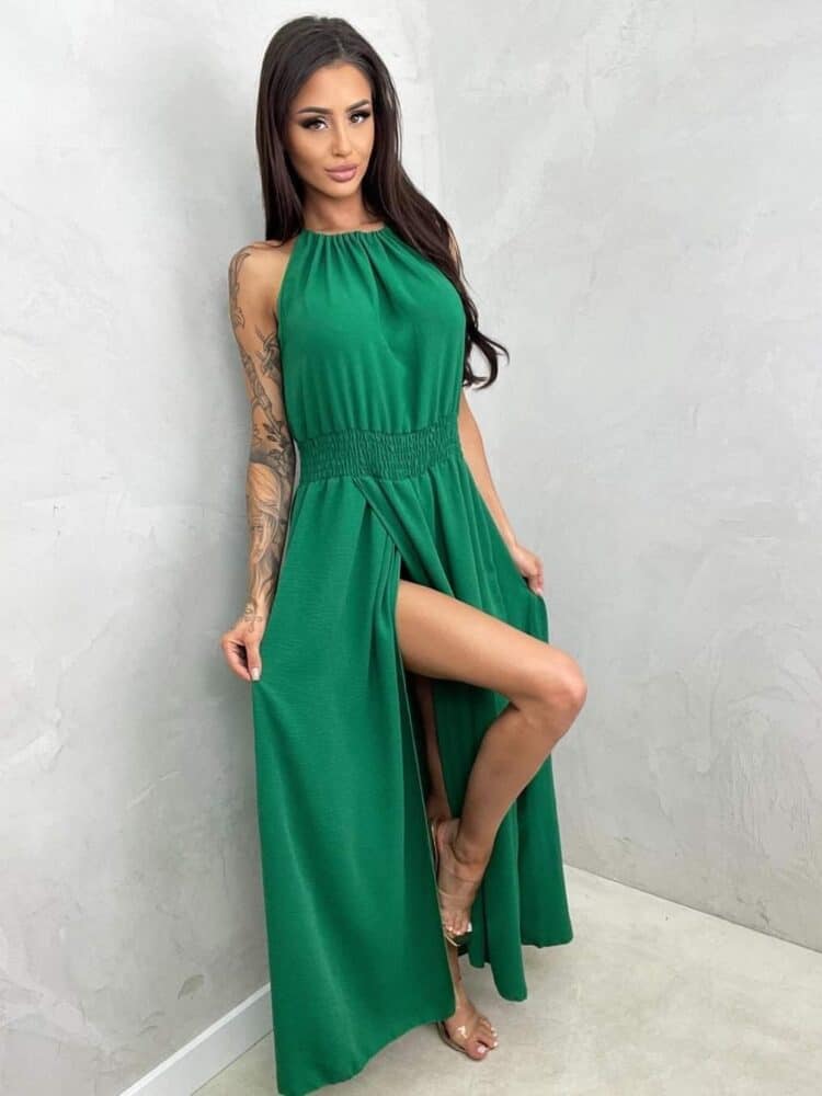 Strapless maxi dress with slits green black
