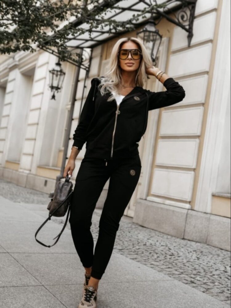 Black cotton tracksuit set