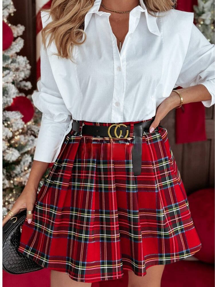 Checked mini skirt with belt