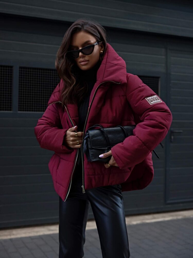 Asymmetrical jacket with hood maroon