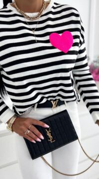 Heart striped jumper black beige