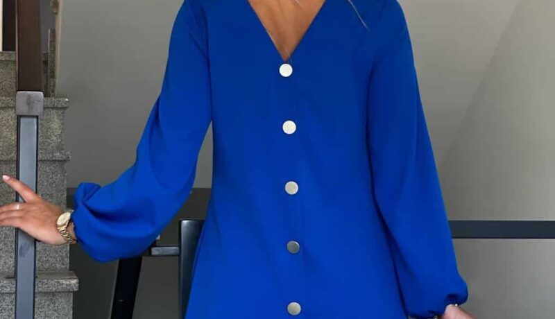 Trapeze dress with buttons cornflower