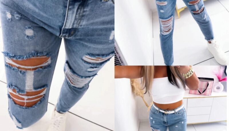 Mom fit jeans with holes frayed legs