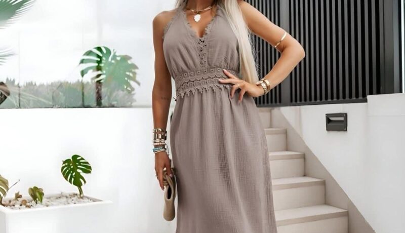 Muslin maxi dress open back