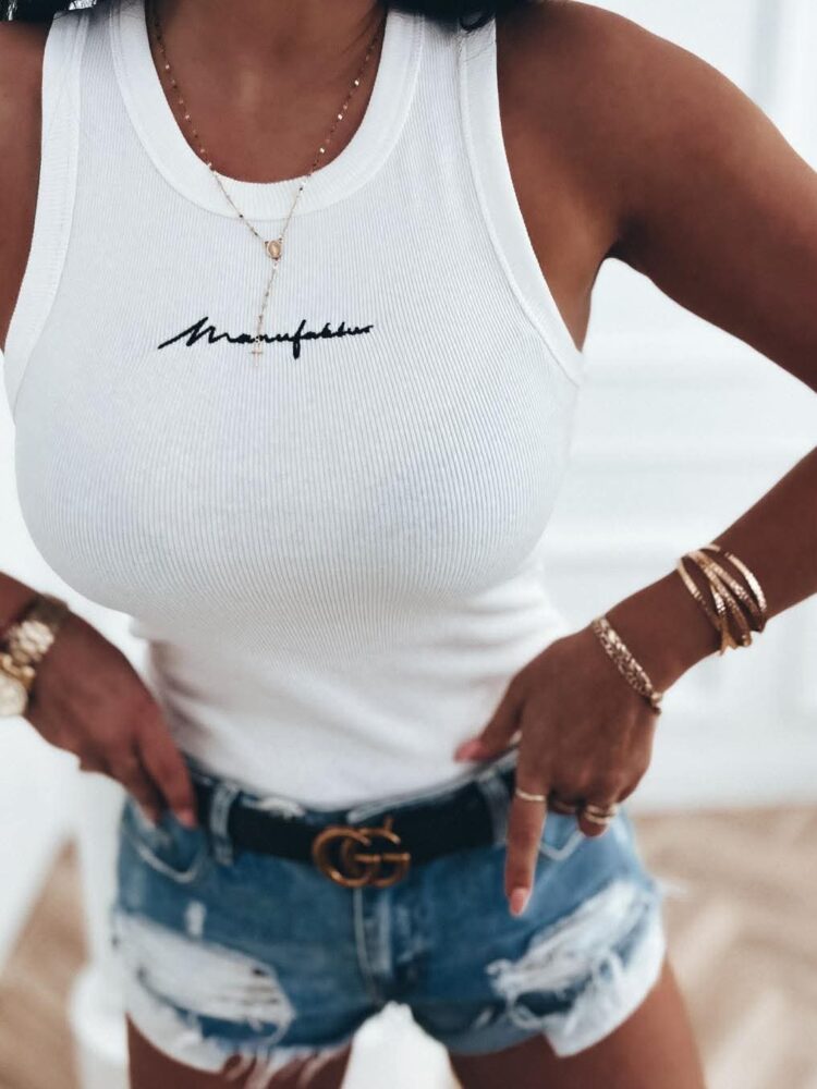 Strapless top cotton striped embroidery