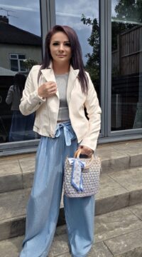 Light airy summer trousers in denim colour