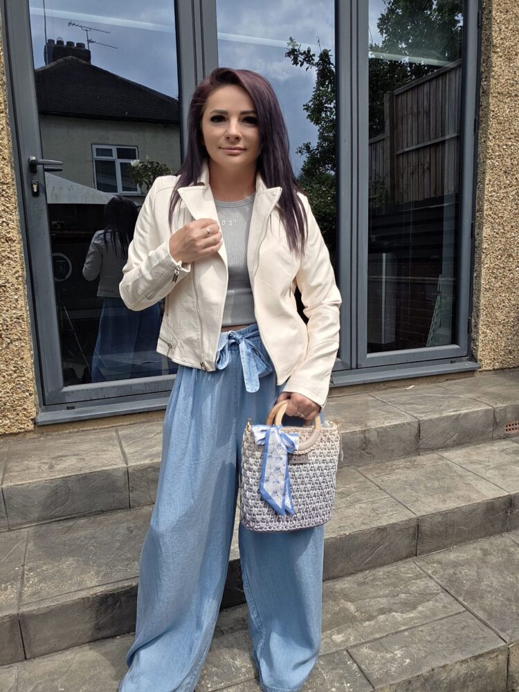 Light airy summer trousers in denim colour