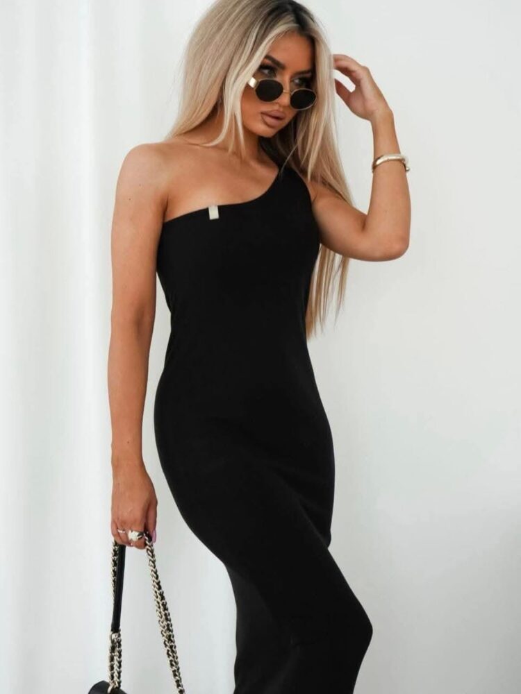Elastic midi one shoulder dress