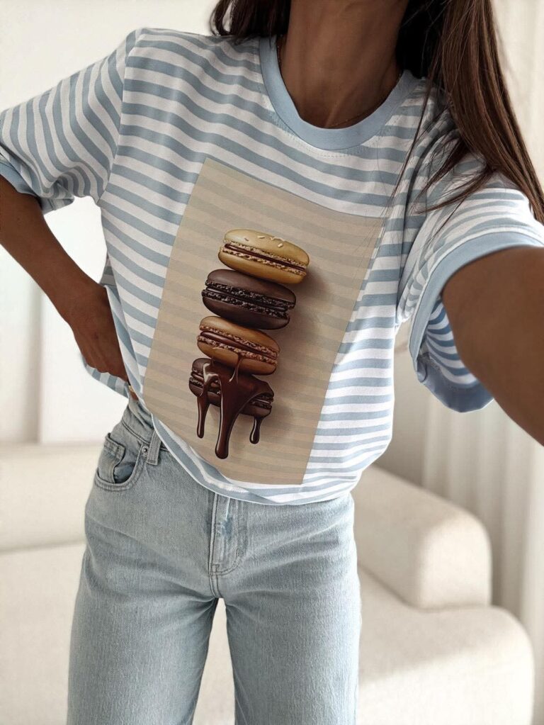 T shirt w paski Makaroniki fango niebieski - obrazek 7