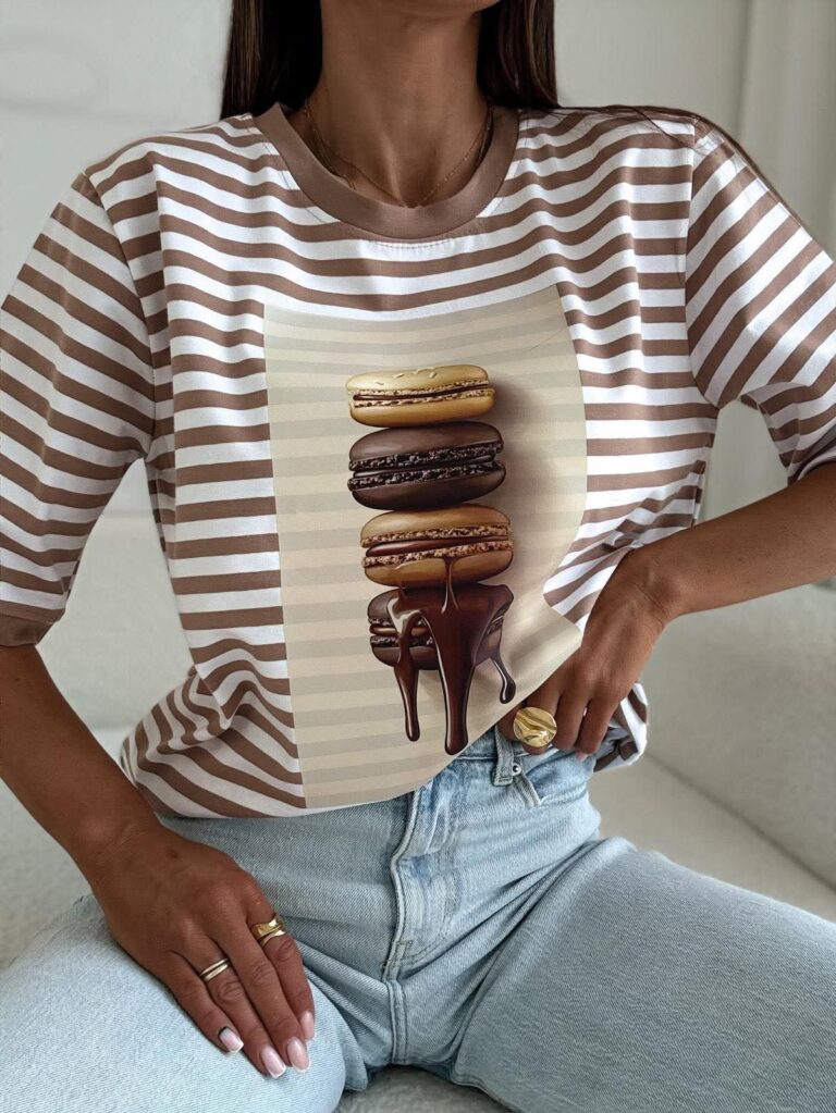 T shirt w paski Makaroniki fango niebieski - obrazek 5