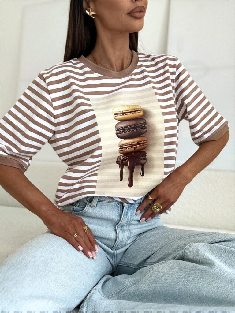 T shirt w paski Makaroniki fango niebieski - obrazek 4