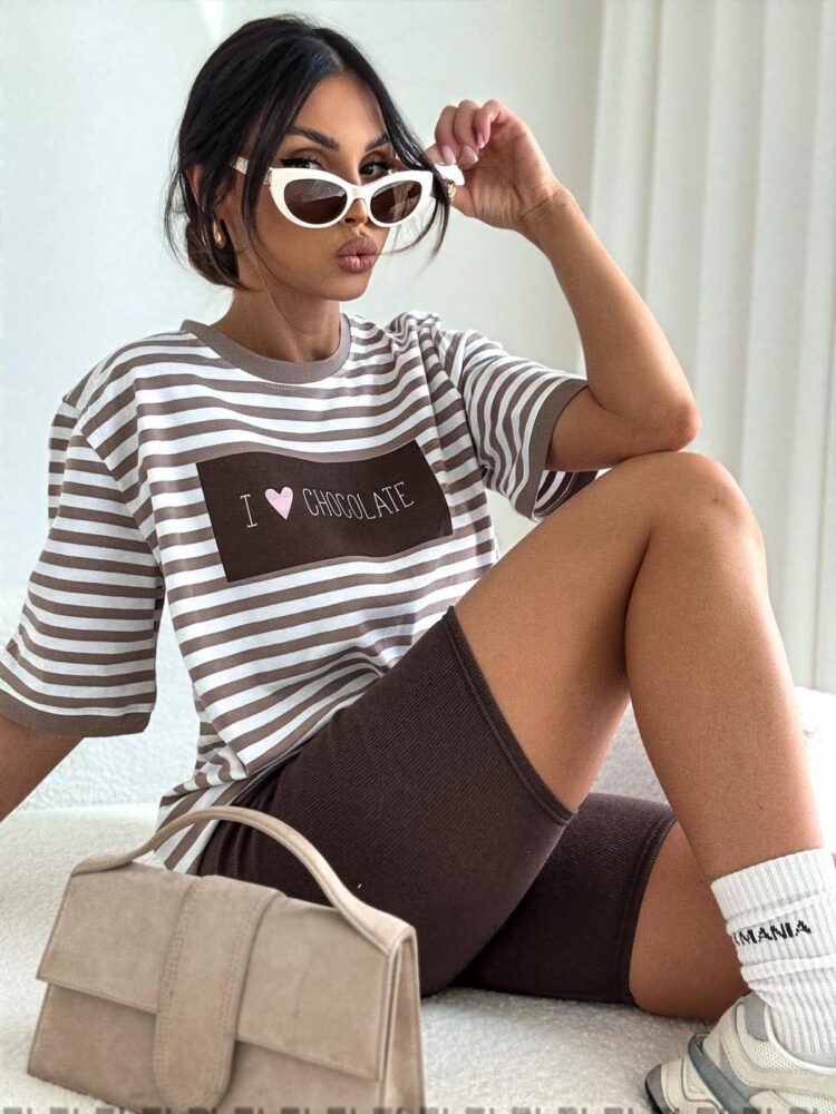 T shirt I love Chocolate stripes