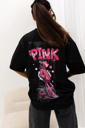 Biały i czarny T-shirt PINK pantera oversize