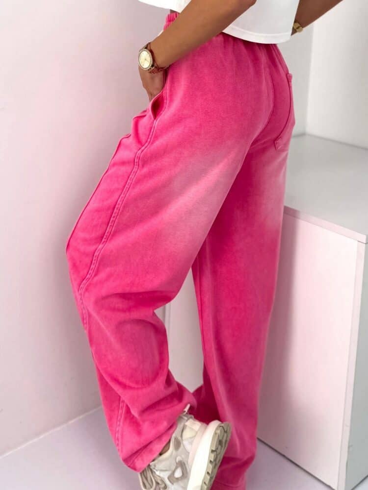 Pink distressed cotton trousers