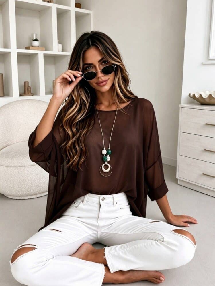 Oversized double-layered blouse with a necklace