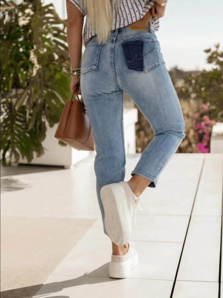 Boyfriend jeans kontrastowa kieszeń - obrazek 2