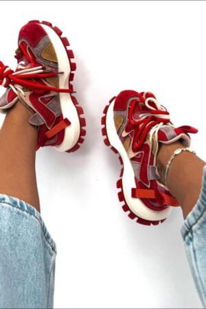 Sneakersy damskie chunky skóra czerwone