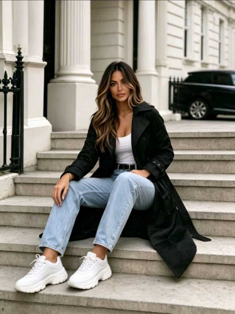 A coat with a sweatshirt-style insert and a hood