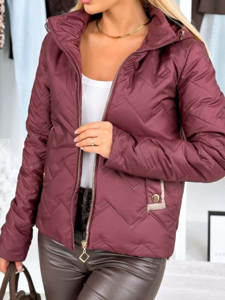 Burgundy jacket with detachable hood
