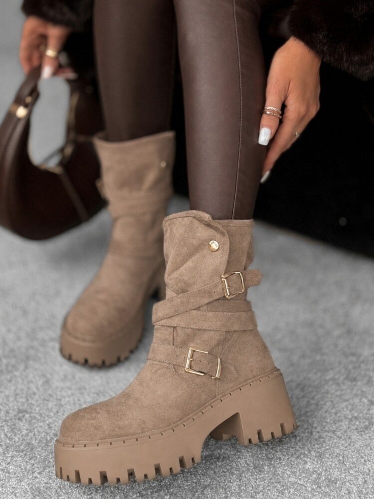 Beige eco-suede ankle boots 