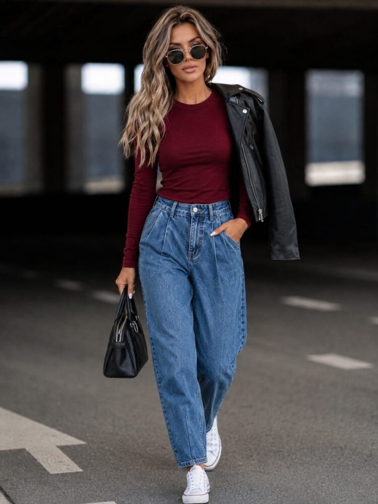 Jeansy Mom Fit zakładki
