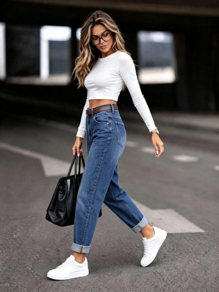 Mom-fit jeans with a tailored crease