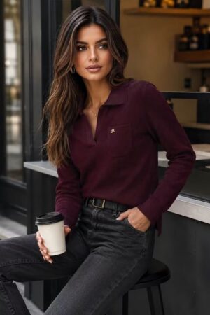 Sweter wiskoza polo broszka