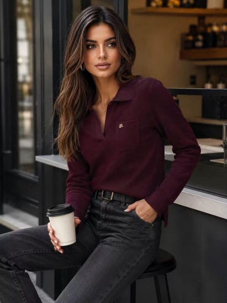 Sweter wiskoza polo broszka