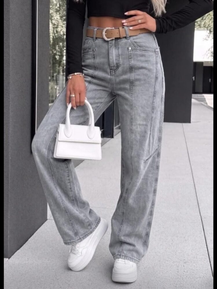 Szare jeansy straight tapered