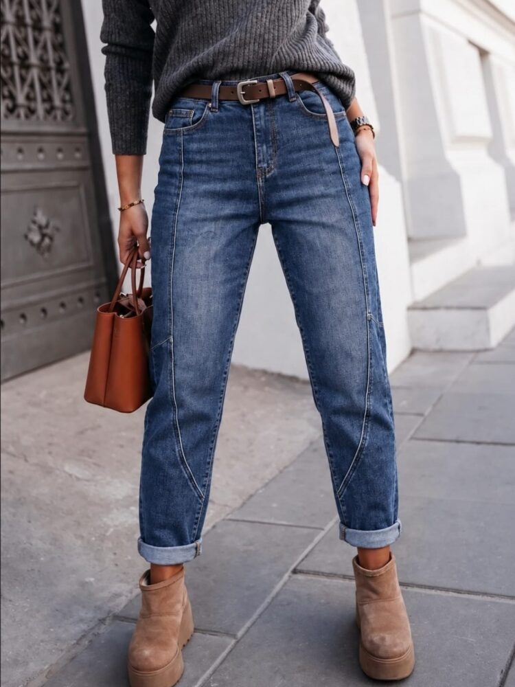 Stretch boyfriend jeans with topstitching