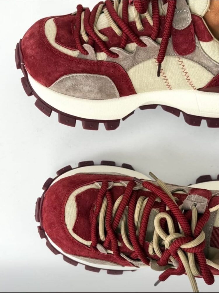 Women’s chunky burgundy leather trainers