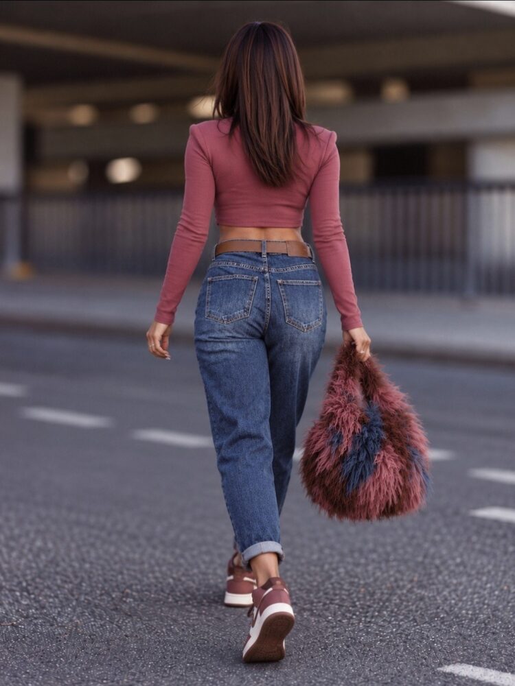 Harem jeans with a belt and stitching