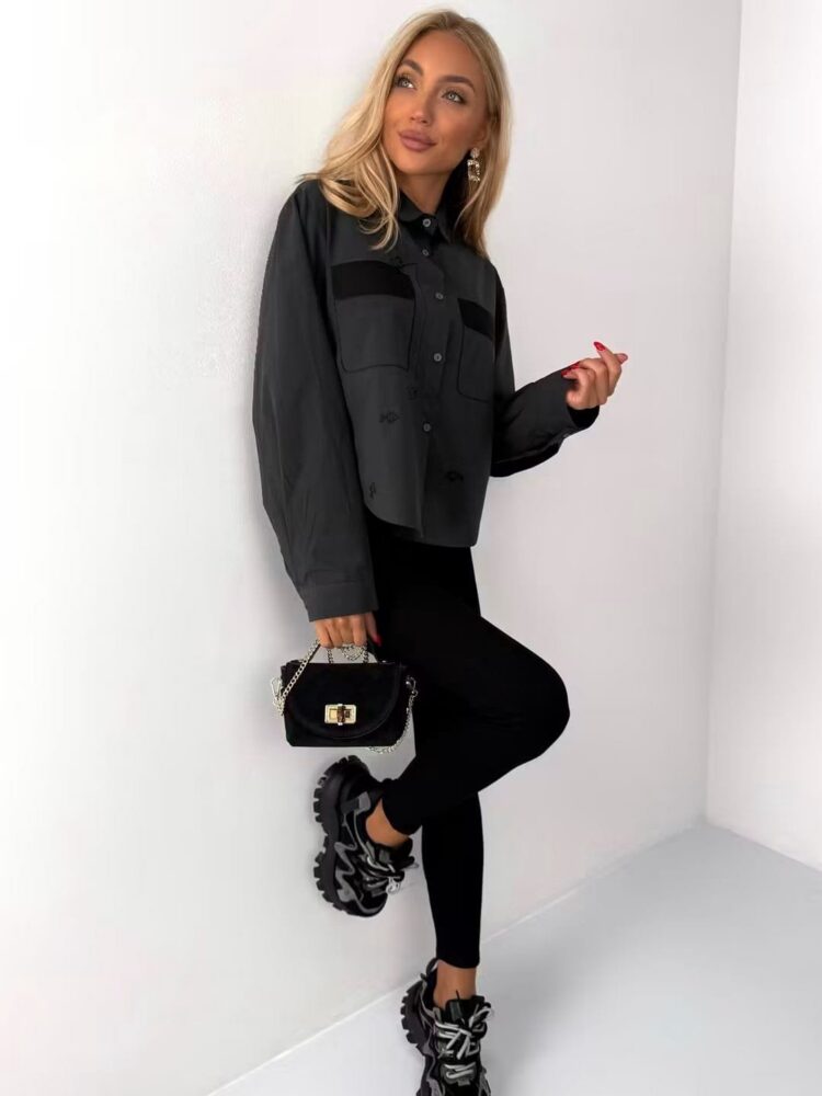 Women’s chunky leather trainers in black and grey