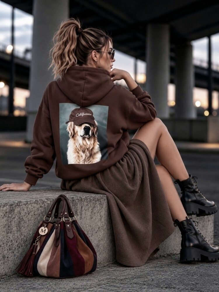 Hooded top with appliqué on the back