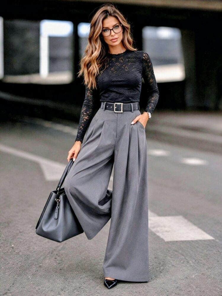 Trousers with pleats and a belt